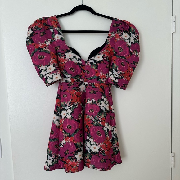 ASOS DESIGN Petite Seamed Deep Pink Floral Mini Dress - Size 4P - Picture 5 of 8